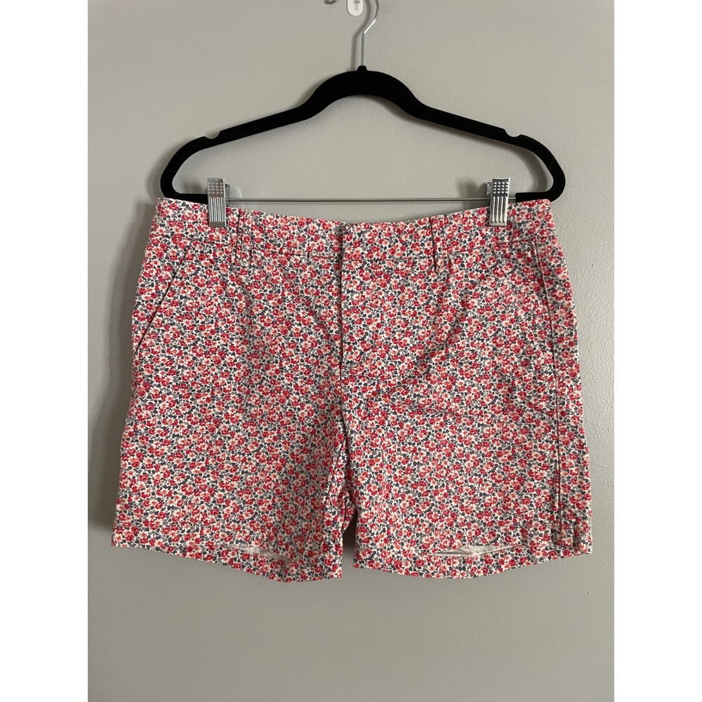 Garnet Hill Shorts Womens 4 Red Blue Floral Cotton Chino Summer Cottagecore